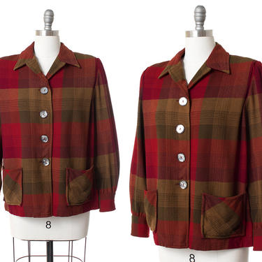 Vintage 1950s Pendleton 49er Jacket | 50s Burgundy Plaid Wool Chore Coat (medium/large) 