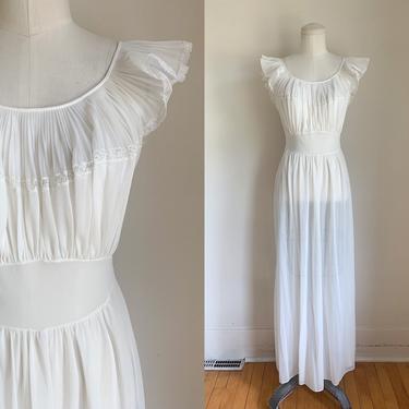 Vintage 1940s White Sheer Nylon Nightgown / S 