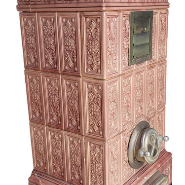 19th Century Italian Art Nouveau Tiled Ceramic Antique Heating Stove by Fratelli Pozzoli, Northern Italy 