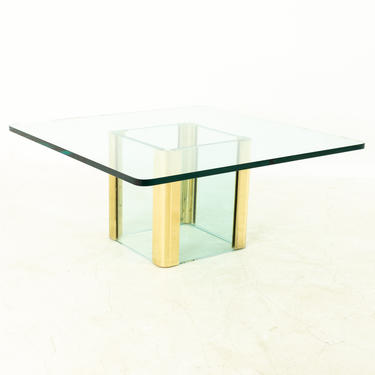 Pace Mid Century Brass and Glass Pedestal Base Coffee Table 