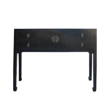 Chinese Semi Gloss Black Wood Plain 4 Drawers Side Table cs5765S