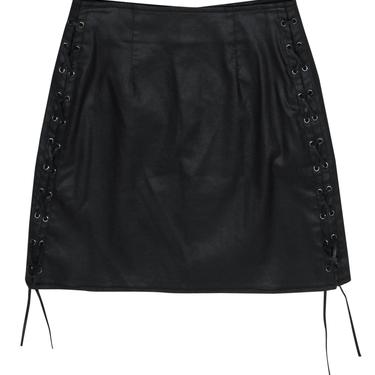 French Connection - Black Coated Denim Miniskirt w/ Lace-Up Sides Sz 4