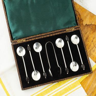 Vintage Silverplate Coffee Spoons With Bakelite Beans &amp; Tongs