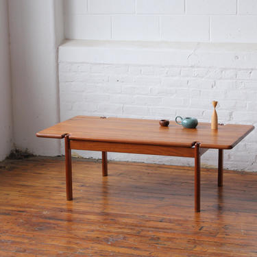 Restored Danish Solid Teak Coffee Table with Exposed Legs 