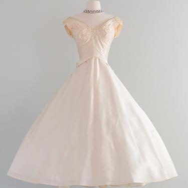 Stunning 1950's Ivory Silk Organza Tea Length Wedding Dress / XS