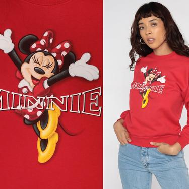 Minnie Mouse Sweatshirt 90s Walt DISNEY Shirt 1990s Shirt Cartoon Graphic Vintage Kawaii Red Retro Cartoon Extra Small xs 