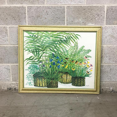 LOCAL PICKUP ONLY Vintage Plant Print 1980's Retro Size Botanical Green Plants in Baskets by Turner Wall Accessory and Sears 