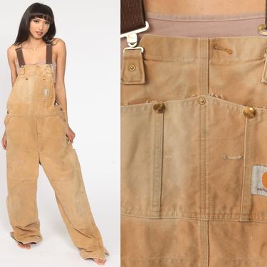 Insulated Carhartt Overalls Workwear Coveralls Pants QUILTED Dungarees Light Brown Utilitarian Pants Long Work Wear Bib Vintage Medium Large 
