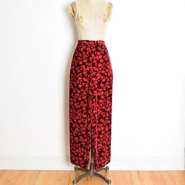 vintage 90s pants blood red burnout velvet rayon silk sheer lounge trousers XL clothing 