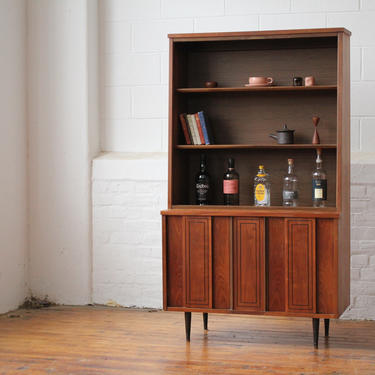 Restored Compact Mid Century Walnut Bookshelf Cabinet 