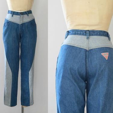TOTALLY 80s Vintage GUESS Two Tone Stone Wash Jeans | 1980s High Waist Denim Pants | 90s 1990s Georges Marciano Paris  | Size Small Medium 
