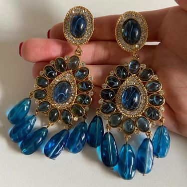 Designer Kenneth Jay lane KJL Blue Chandelier Earrings