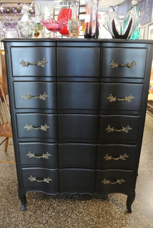 Black painted tall chest of drawers