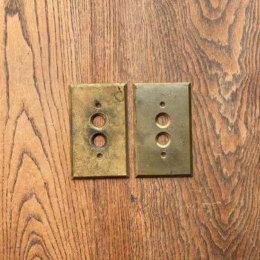Pair of Antique Brass Push Button Switchplates Light Covers 
