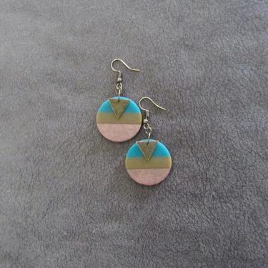Geometric earrings, turquoise earrings, resin and wood earrings, brass earrings, minimalist earrings modern earrings, Art deco 