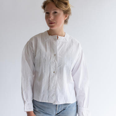 Sourced in France | Antique White Pintuck Shirt | Vintage Pleat Blouse Shirt | French Blouse 