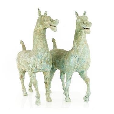 Han Dynasty Style Mid Century Terracotta Horse - Pair - mcm 