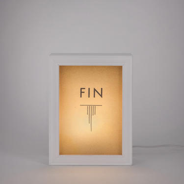 FIN lightbox - the end - decorative antique light - book page - living room - studio - cute gift - yellow - art deco - lamp 