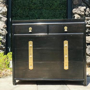 Compact Black and Gold Low Boy Chest