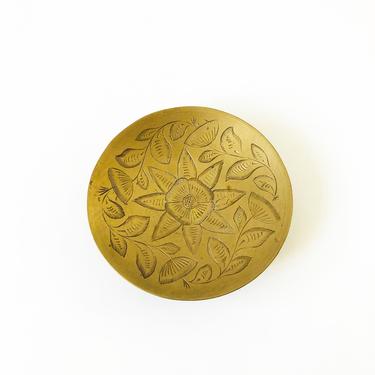 Vintage Circular Etched Brass Dish by Sarna 