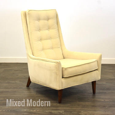 Off White Velvet Mid Century Lounge Chair 