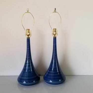 George Scatchard Blue Glazed Studio Pottery Table Lamps - a Pair 