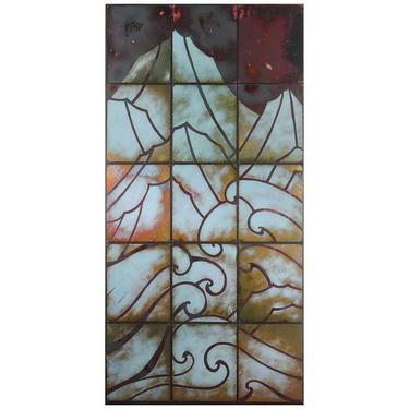 Art Deco Style Enameled Tile on Panel Wall Hanging