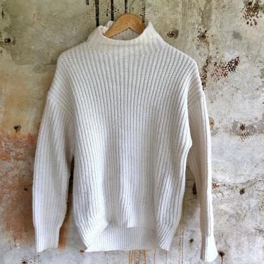 1990s Gap Minimalist Cotton Turtleneck Knit White Sweater Tunic S M 