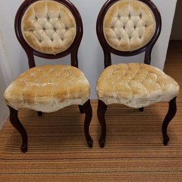 Pair of Gold Tufted Louis Side Chairs