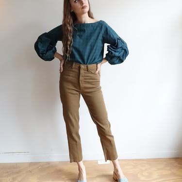 Vintage 60s Brown Taoered Trousers/ 1960s High waisted Straight Leg Pants/ size 27 