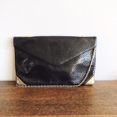 Vintage Koret Leather and Faux Snakeskin Shoulder Bag / Clutch 