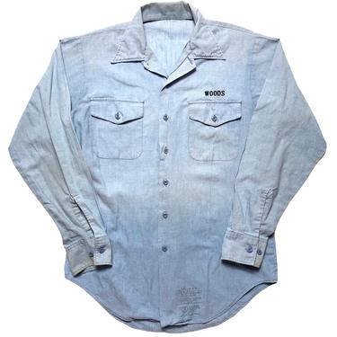 Vintage 1980s US Navy Chambray Uniform Shirt ~ size M ~ Made in USA ~ Military ~ Work Wear ~ Named ~ Faded / Worn-In 