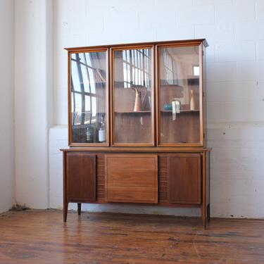 MCM Walnut China Cabinet with Rectangle Motif 