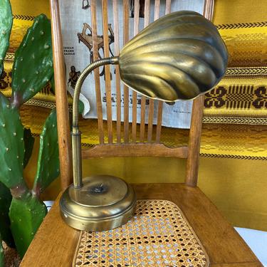 Vintage Brass Gooseneck Clam Shell Lamp 