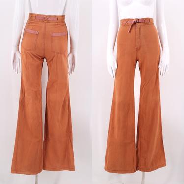 70s high waist rust cotton bell bottoms 24 / vintage 1970s Blu Spirit denim cotton wide leg bells jeans pants sz 4 