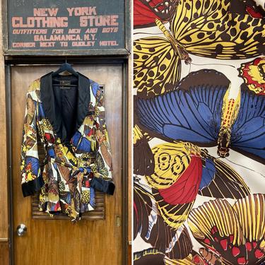 Vintage 1950’s Monarch Butterfly Atomic Print Loungewear Smoking Jacket Robe, Vintage 1950’s, Smoking Jacket, Vintage Robe, Butterflies 