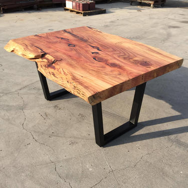 Single Slab Live Edge Redwood Table with Steel Legs. 