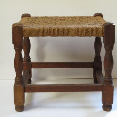 Antique Woven Stool Primitive Country Stool Wood Stool Woven Rope Stool Vintage Footstool French Farmhouse Woven Stool 