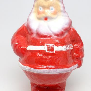 Antique 1940's Santa 7 Inch Candy Container, Pulp Paper Mache, Hand Painted for Christmas, Vintage Retro Decor 