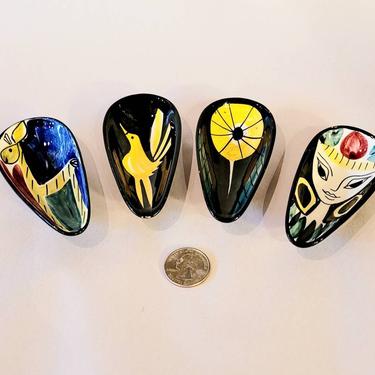 Set of 4 midcentury trinket dishes Stavengerflint by Inger Waage Norway horse bird flower woman ring dish pottery 