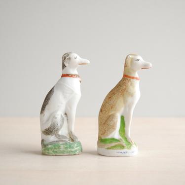 Pair of Vintage Porcelain Dog Figurines, Hand Painted Greyhoud Figurines 