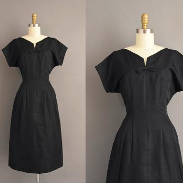1950s vintage dress | Classic Black Cocktail Party Pencil Skirt Wiggle Dress | Medium | 50s dress 