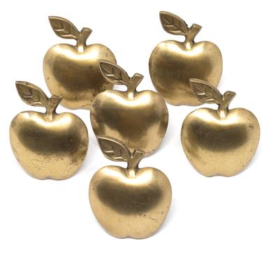 Set of Six Brass Napkin Rings, Vintage Apple Napkin Holders 