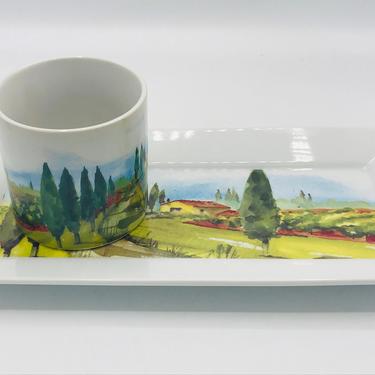 Vintage set of (2) Dip Bowl and Appetizer Tray Gourmet Village Morin Heights Tuscan Village Porcelain - Chip Free 