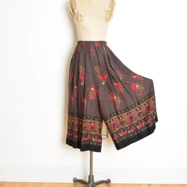 vintage 80s gaucho pants wide leg high waisted paisley floral print capris L XL clothing 