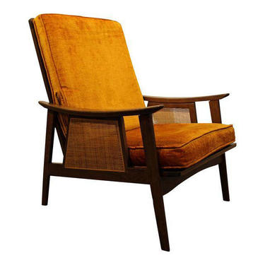 Mid-Century Lounge Chair Danish Modern Accent Chair Walnut Caned Open Arm Chair 