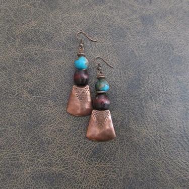 Hammered copper earrings, geometric earrings, unique mid century modern earrings, ethnic earrings earrings, bohemian earrings, statement 9 