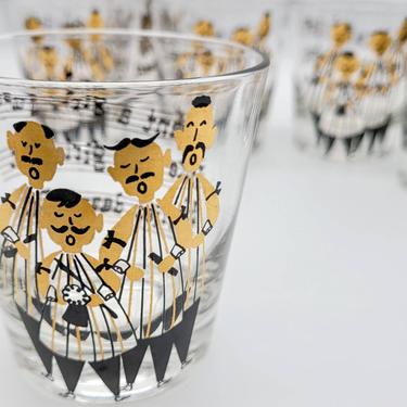 Gay Fad Barbershop Quartet Whiskey Glasses (6), Rocks Glasses, Vintage Barware, Vintage Glassware, Vintage Bar Glasses, Vintage Lowballs 