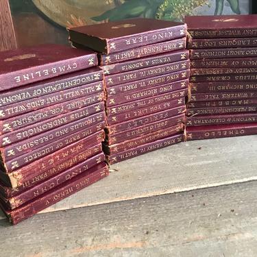 1912 Works of Shakespeare, Leather Bound Book Set, 35 Mini Volume Set, Printed in Edinburgh 