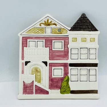 Vintage Otagiri Victorian San Francisco House Wall Plaque Trivet 1983- Pink 